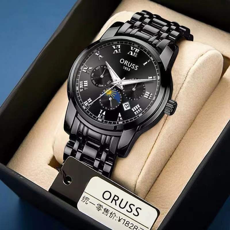 2024 Africa Fashion Automatic Non-mechanical Steel Belt Imitation Multi-functional Quartz Watch Student Fashion Watch Selling Calendar Glow-in-the-dark Sports Style Best Gift Choice Men School Student
