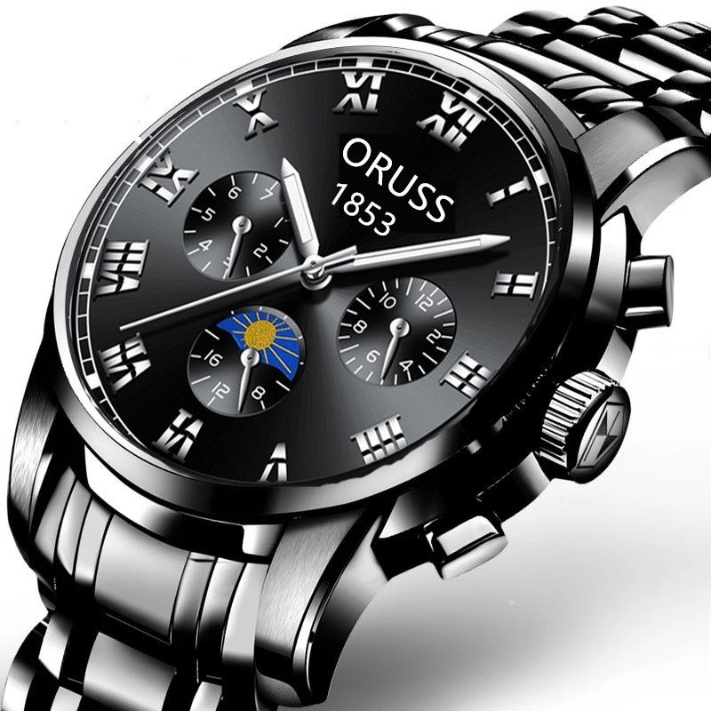2024Authentic Men's Fully Automatic Movement Watch Business Men's Watch Waterproof Night Glow Fashion Watch Hollow Gold Tourbillon Tidal Men's Cyclone Solid Steel Band Quartz Watch