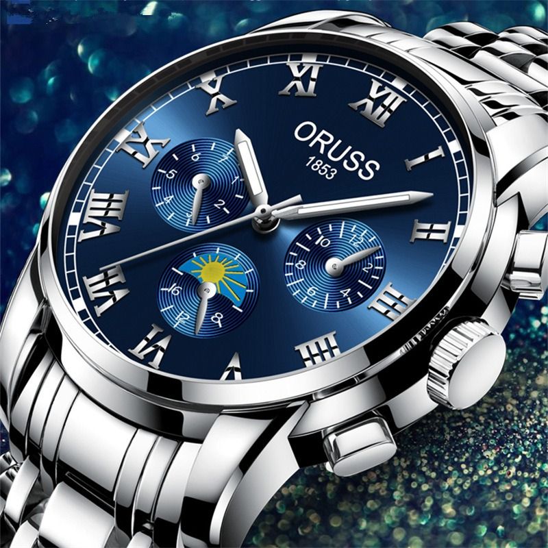 2024Authentic Men's Fully Automatic Movement Watch Business Men's Watch Waterproof Night Glow Fashion Watch Hollow Gold Tourbillon Tidal Men's Cyclone Solid Steel Band Quartz Watch