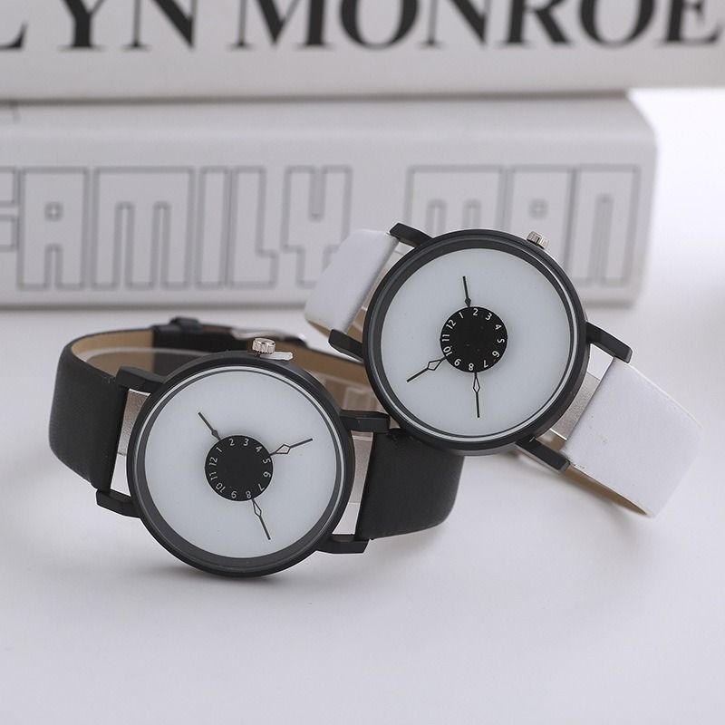 Africa Hot Selling 2024 New Concept Personalized Inverted Pointer Quartz Men's / Women's Watch Korean Edition Simplified Black And White Couple Gift Table Popular Student Classmate
