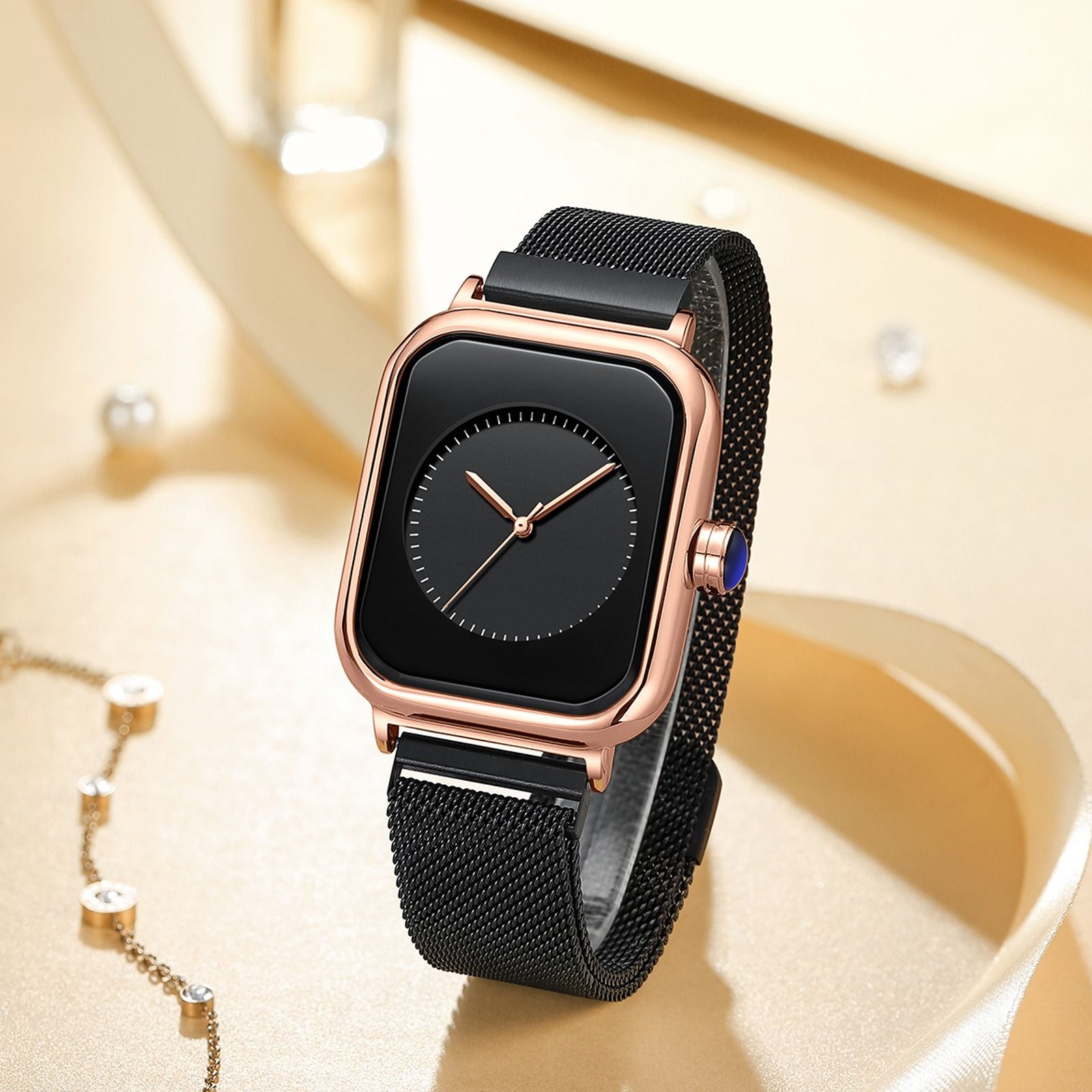 2024 Women's waterproof silicone strap watch Fashion square women's watch student trend imitation Apple smart large dial quartz watch