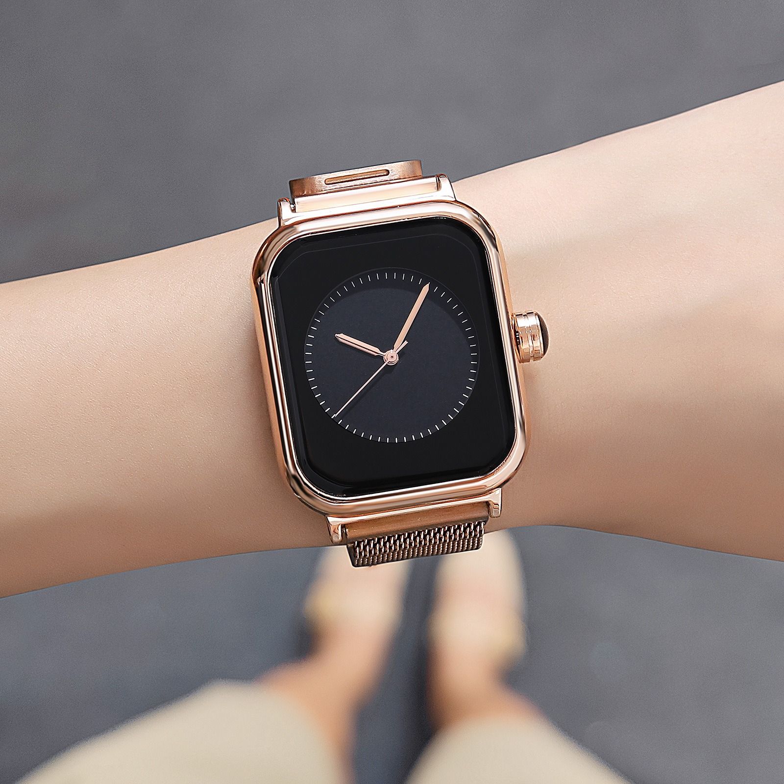 2024 Women's waterproof silicone strap watch Fashion square women's watch student trend imitation Apple smart large dial quartz watch