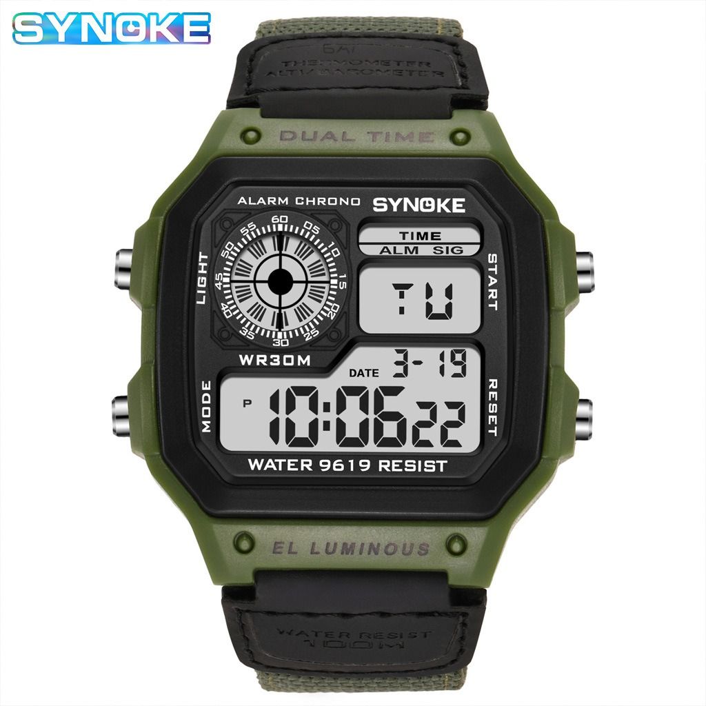 2024 Nylon Canvas Strap Watch Vintage Electronic Watch Luminous Watch Waterproof Sports Men's Lightweight Watch Square Classic Student Watch Men's Watch Fashionable Retro Watch Stopwatch Timer