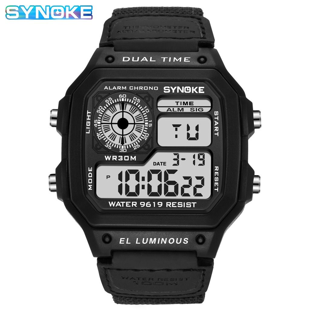 2024 Nylon Canvas Strap Watch Vintage Electronic Watch Luminous Watch Waterproof Sports Men's Lightweight Watch Square Classic Student Watch Men's Watch Fashionable Retro Watch Stopwatch Timer