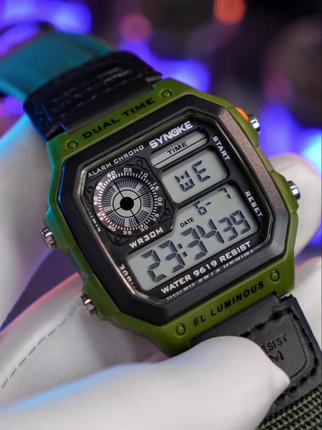 2024 Nylon Canvas Strap Watch Vintage Electronic Watch Luminous Watch Waterproof Sports Men's Lightweight Watch Square Classic Student Watch Men's Watch Fashionable Retro Watch Stopwatch Timer