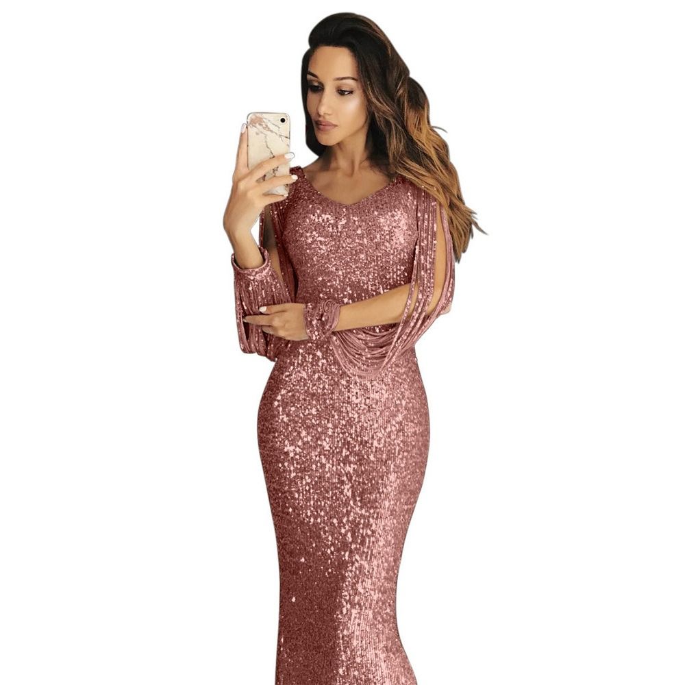 Concerts Parties Celebrations Women Evening Dress 2024 Wish Fall/Winter new Long Dress Evening Gown Long Sleeve Fringe Dinner Dress Pop Sequins Zippers Tassels Irregular Elements Temperament Style