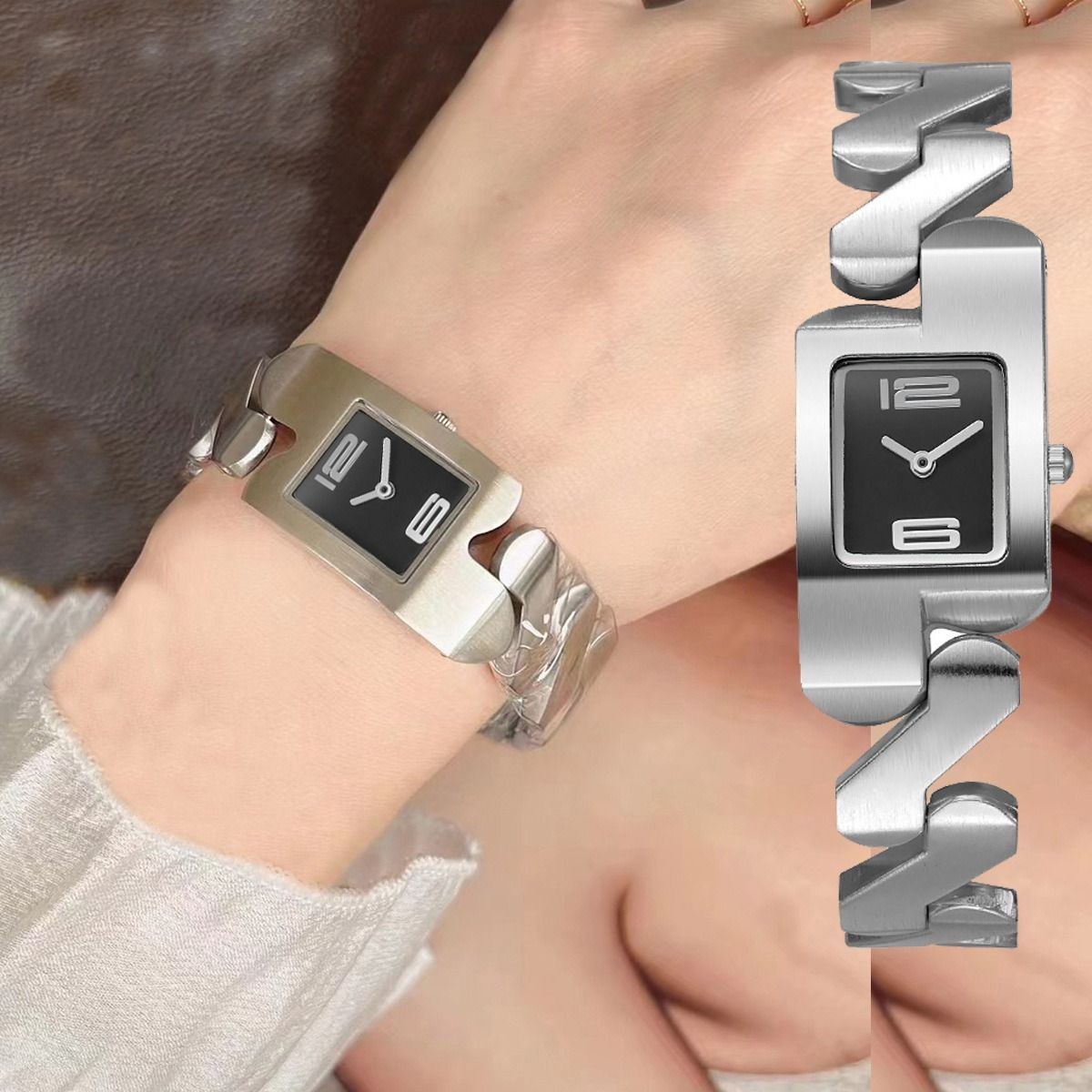 2024 Africa Hot Selling Innovative Design Retro Square Quartz Business Men's Bracelet Metal Watch Light Luxury Fashion Gold Classic Middle School Student Cool Watch