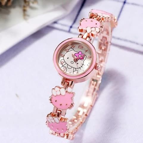 New fashion KT Cat Kids Cute Girls Watch Women's steel bracelet watch Women's electronic quartz watch