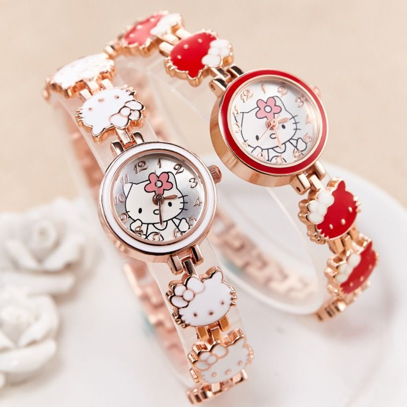 New fashion KT Cat Kids Cute Girls Watch Women's steel bracelet watch Women's electronic quartz watch