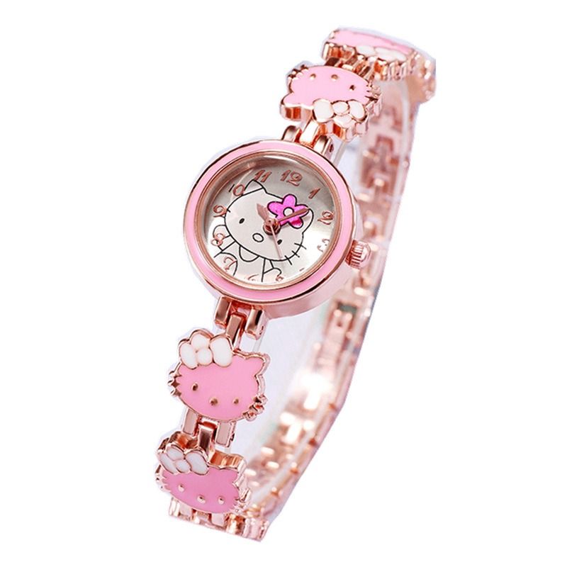 New fashion KT Cat Kids Cute Girls Watch Women's steel bracelet watch Women's electronic quartz watch