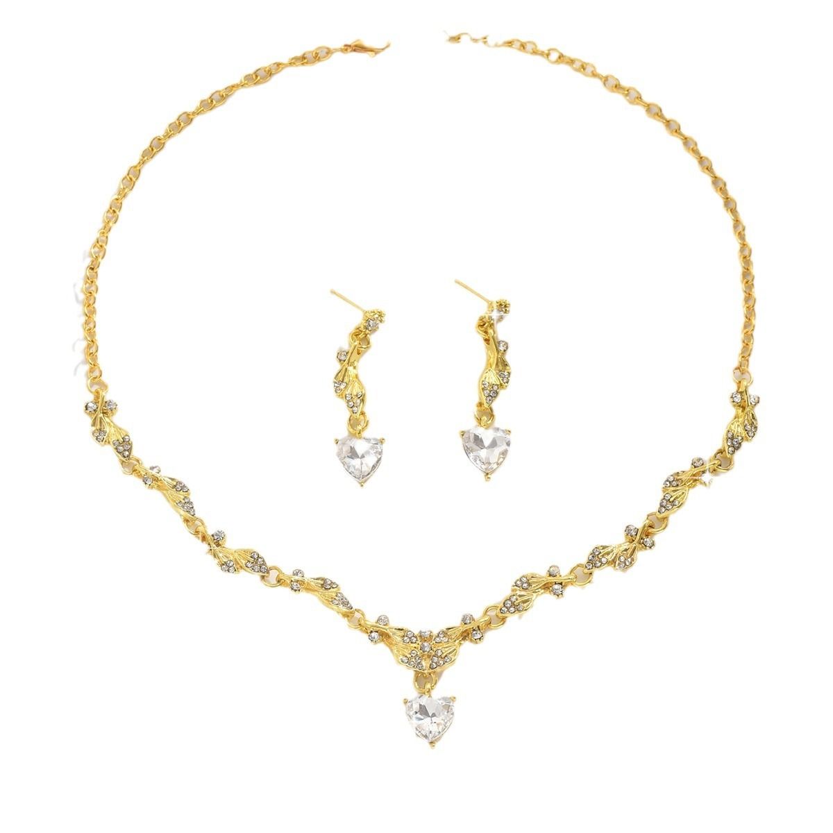 2024Africa hot new jewelry metal diamond necklace earrings two-piece wedding bride jewelry set geometric pattern bamboo chain popular camellia elements light luxury style