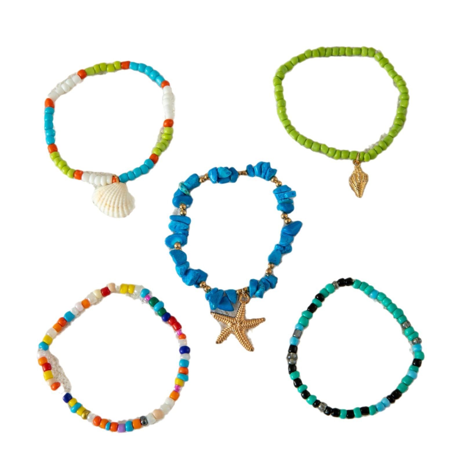 2024 Beach Wind Starfish shell stack wear bracelet summer dopamine color rice beads gravel women's bracelet set suitable for anniversary gifts