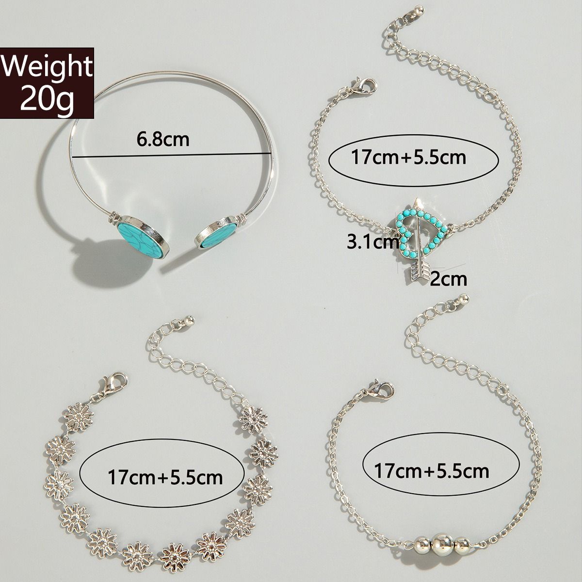 2024 Bohemian Turquoise Leaf Bracelet Luxury modern delicate Ethnic bow flower Turquoise women's bracelet set suitable for travel anniversaries