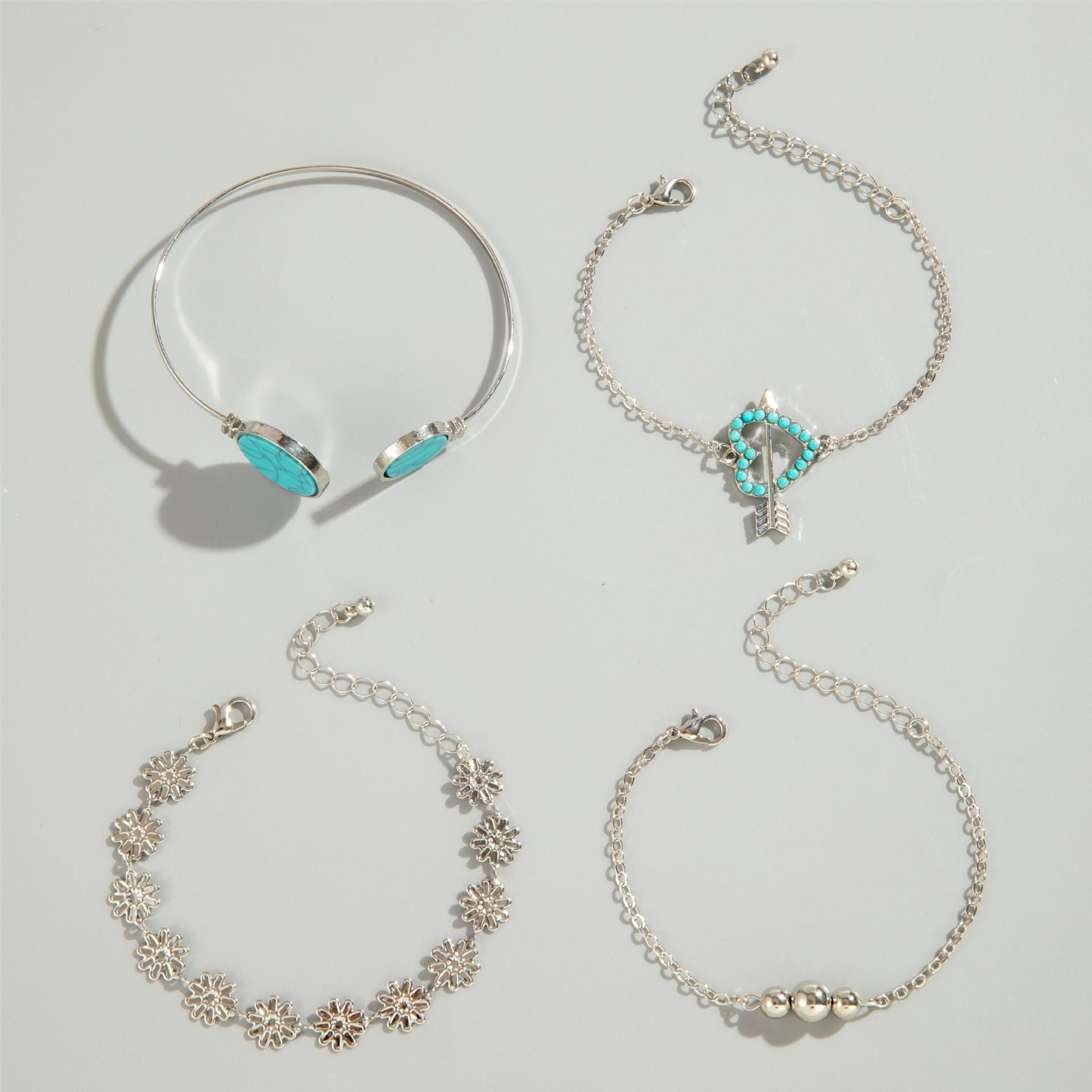 2024 Bohemian Turquoise Leaf Bracelet Luxury modern delicate Ethnic bow flower Turquoise women's bracelet set suitable for travel anniversaries
