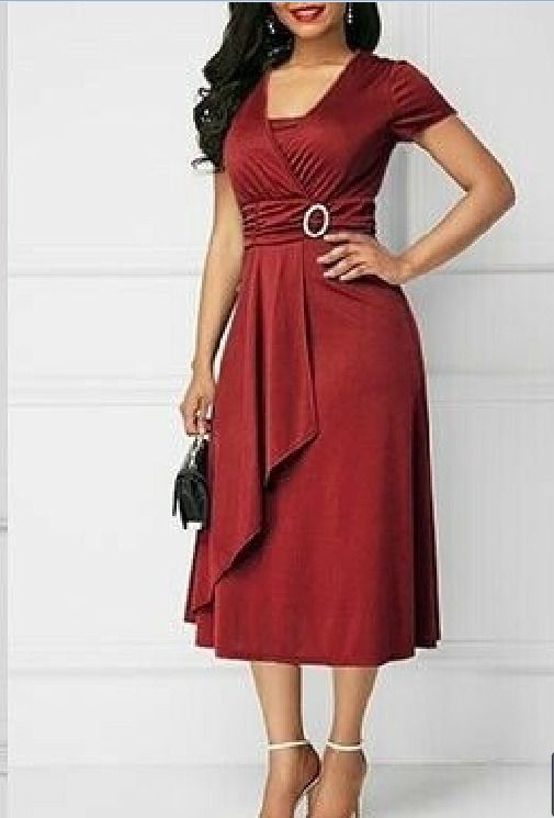 2024 Summer sexy Africa don't say big swing V-neck women's high waist mid-length dress solid color evening dress - sexy thin skirt, suitable for women's formal occasions of high sens