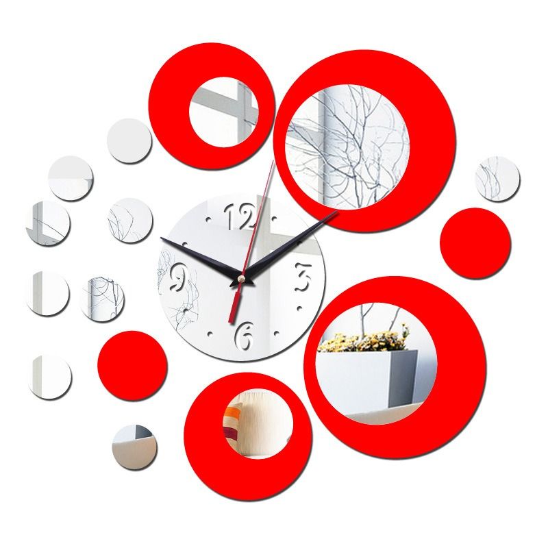 Popular New Creative  3D Acrylic Round Mirror Decoration Wall Clock Sticker Modern Design DIY Living Room Tea House Coffee Room Dinning Room Home Needle Mirror Clock Wall Stickings