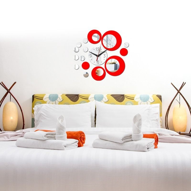 Popular New Creative  3D Acrylic Round Mirror Decoration Wall Clock Sticker Modern Design DIY Living Room Tea House Coffee Room Dinning Room Home Needle Mirror Clock Wall Stickings
