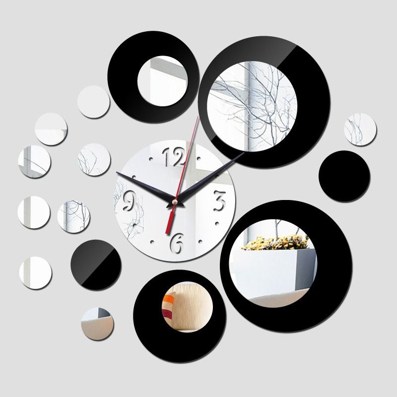 Popular New Creative  3D Acrylic Round Mirror Decoration Wall Clock Sticker Modern Design DIY Living Room Tea House Coffee Room Dinning Room Home Needle Mirror Clock Wall Stickings