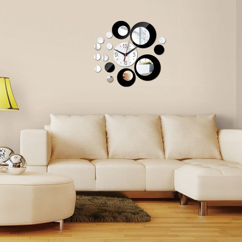 Popular New Creative  3D Acrylic Round Mirror Decoration Wall Clock Sticker Modern Design DIY Living Room Tea House Coffee Room Dinning Room Home Needle Mirror Clock Wall Stickings