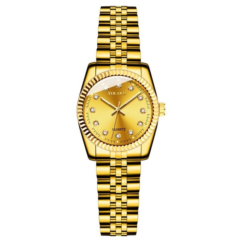 2024 Hot Sale Diamonds Face Steel Band Gold Business Women Men Lovers Couple Watches Male Female Students Simple Leisure Fashion Quartz Gold Lovers Watch Suit Ladies Girls Birthday Gift Watches