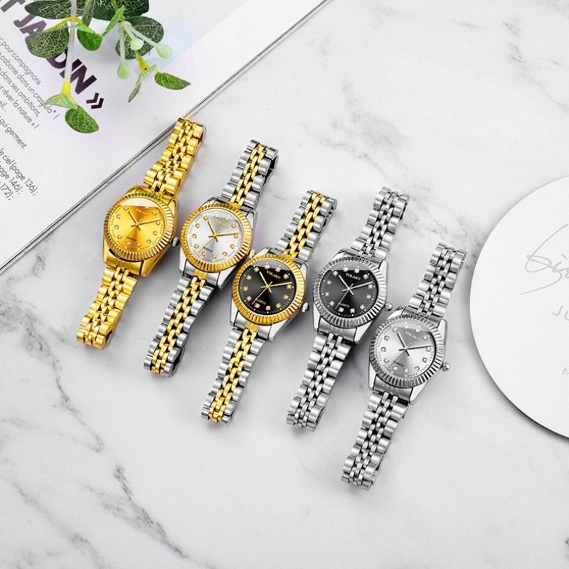 2024 Hot Sale Diamonds Face Steel Band Gold Business Women Men Lovers Couple Watches Male Female Students Simple Leisure Fashion Quartz Gold Lovers Watch Suit Ladies Girls Birthday Gift Watches