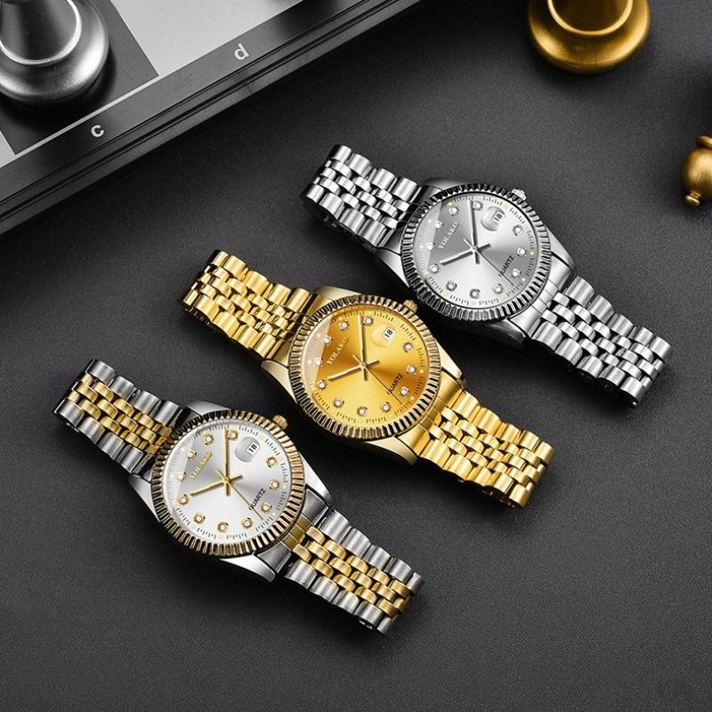 2024 Hot Sale Diamonds Face Steel Band Gold Business Women Men Lovers Couple Watches Male Female Students Simple Leisure Fashion Quartz Gold Lovers Watch Suit Ladies Girls Birthday Gift Watches