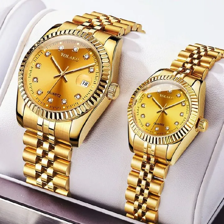 2024 Hot Sale Diamonds Face Steel Band Gold Business Women Men Lovers Couple Watches Male Female Students Simple Leisure Fashion Quartz Gold Lovers Watch Suit Ladies Girls Birthday Gift Watches