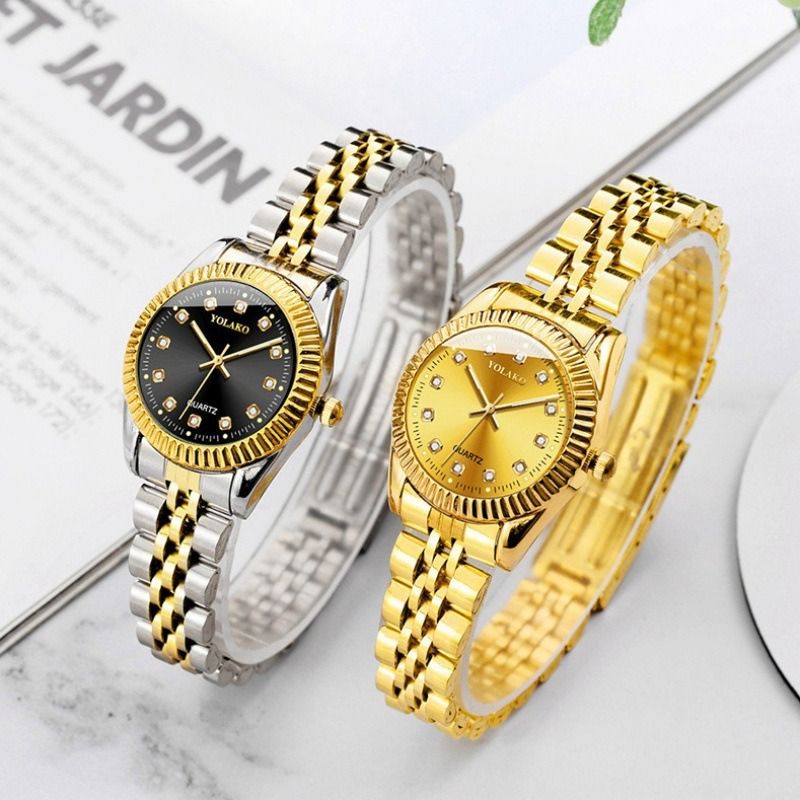 2024 Hot Sale Diamonds Face Steel Band Gold Business Women Men Lovers Couple Watches Male Female Students Simple Leisure Fashion Quartz Gold Lovers Watch Suit Ladies Girls Birthday Gift Watches