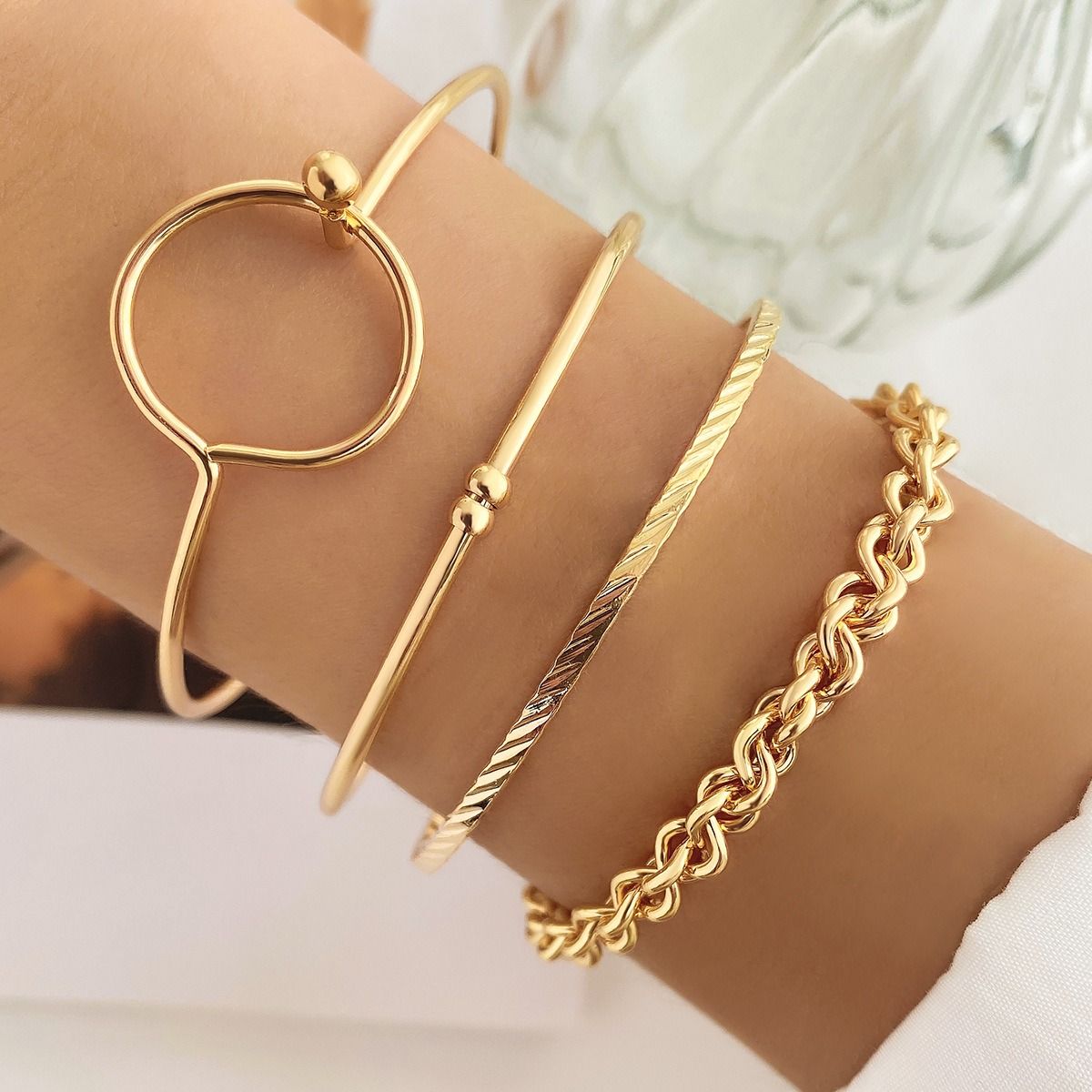 European And American Retro Minimalist Chain Bracelets Women's Fashion Mix And Match Open Bangle Bracelets Hand Accessories Stacked Wearing Style Combination Wholesale