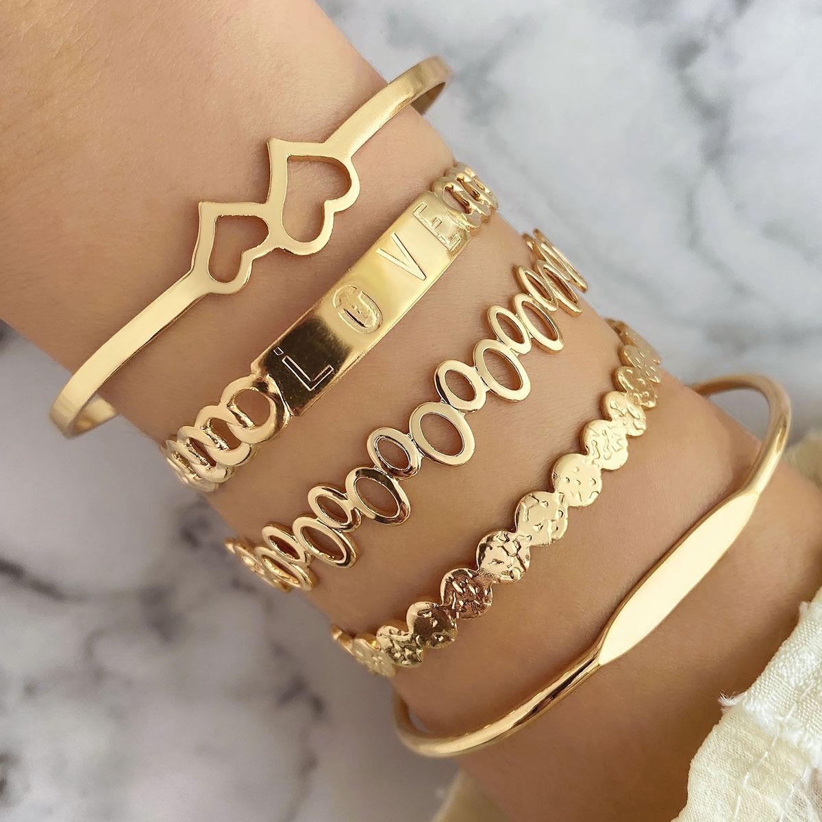 European And American Retro Minimalist Chain Bracelets Women's Fashion Mix And Match Open Bangle Bracelets Hand Accessories Stacked Wearing Style Combination Wholesale