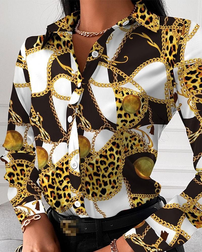 Women Office Work Blouse Shirts Female Elegant Polyester Long Sleeve Flower Blouse Party Lady Blouse Spring / Autumn Long-sleeved Temperament Elegant Single-breasted Cardigan Shirt