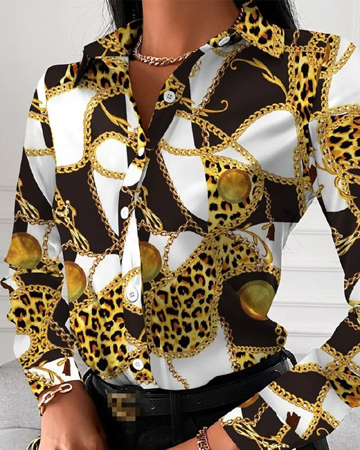 Women Office Work Blouse Shirts Female Elegant Polyester Long Sleeve Flower Blouse Party Lady Blouse Spring / Autumn Long-sleeved Temperament Elegant Single-breasted Cardigan Shirt