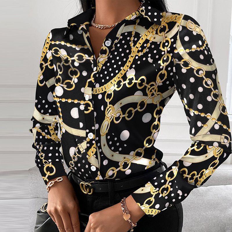 Women Office Work Blouse Shirts Female Elegant Polyester Long Sleeve Flower Blouse Party Lady Blouse Spring / Autumn Long-sleeved Temperament Elegant Single-breasted Cardigan Shirt