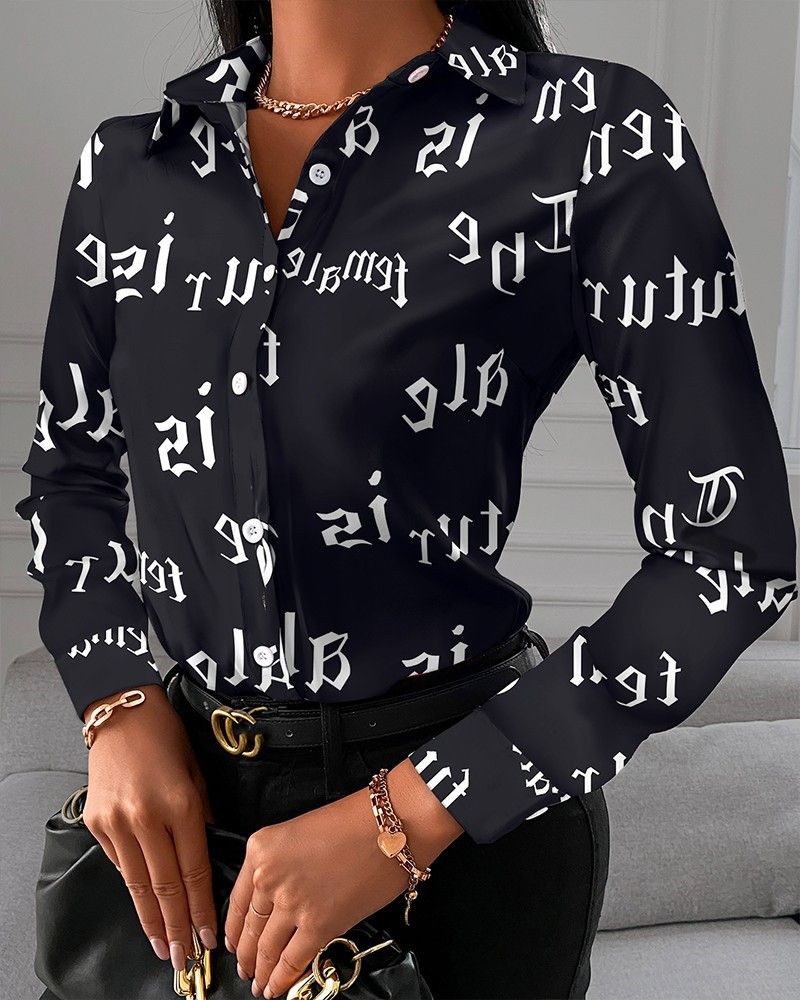 Women Office Work Blouse Shirts Female Elegant Polyester Long Sleeve Flower Blouse Party Lady Blouse Spring / Autumn Long-sleeved Temperament Elegant Single-breasted Cardigan Shirt