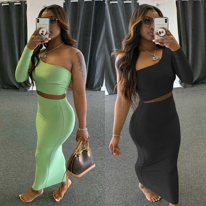 2024 Spring Autumn New Fashion Women's Long Sleeve Exposed Navel 2PC European and American Trend Tight Suit Lady Casual skirt Girls Parties Concerts Evenings Dress