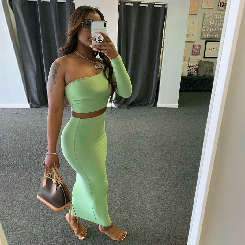 2024 Spring Autumn New Fashion Women's Long Sleeve Exposed Navel 2PC European and American Trend Tight Suit Lady Casual skirt Girls Parties Concerts Evenings Dress
