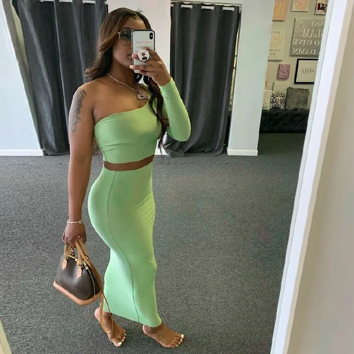 2024 Spring Autumn New Fashion Women's Long Sleeve Exposed Navel 2PC European and American Trend Tight Suit Lady Casual skirt Girls Parties Concerts Evenings Dress
