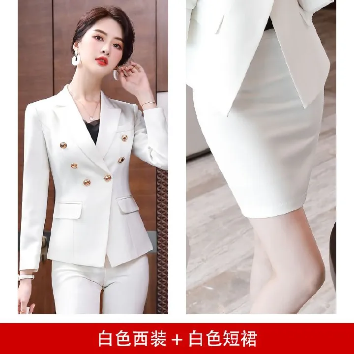 2024 High-end Professional White Suit Autumn/Winter Hotel Front Desk Manager Uniform Overalls Long Sleeve OL Suit Office Lady Suit White Collar Business Cloth Lady Formal Work Suit  Women Formal Dress