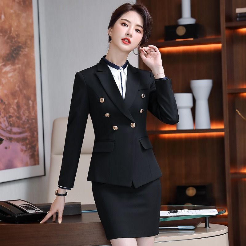 2024 High-end Professional White Suit Autumn/Winter Hotel Front Desk Manager Uniform Overalls Long Sleeve OL Suit Office Lady Suit White Collar Business Cloth Lady Formal Work Suit  Women Formal Dress