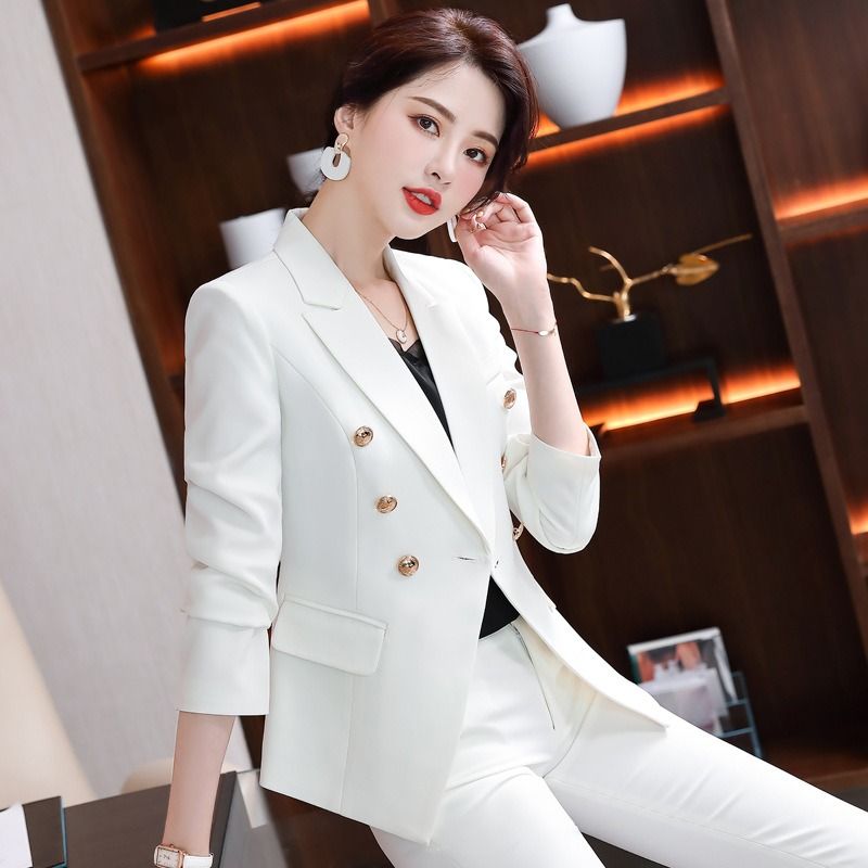 2024 High-end Professional White Suit Autumn/Winter Hotel Front Desk Manager Uniform Overalls Long Sleeve OL Suit Office Lady Suit White Collar Business Cloth Lady Formal Work Suit  Women Formal Dress