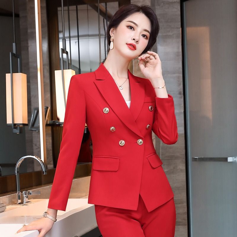 2024 High-end Professional White Suit Autumn/Winter Hotel Front Desk Manager Uniform Overalls Long Sleeve OL Suit Office Lady Suit White Collar Business Cloth Lady Formal Work Suit  Women Formal Dress