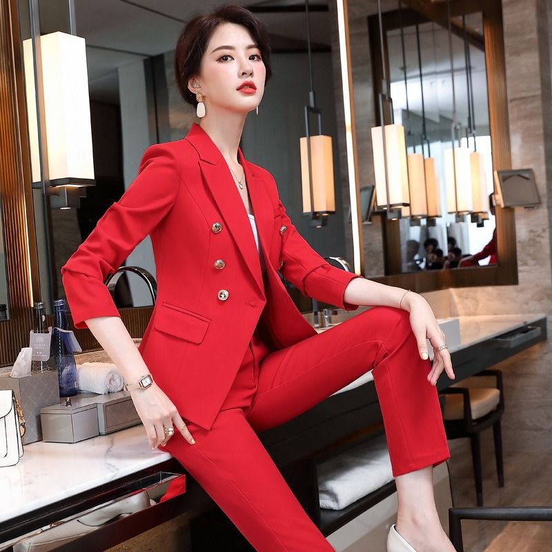 2024 High-end Professional White Suit Autumn/Winter Hotel Front Desk Manager Uniform Overalls Long Sleeve OL Suit Office Lady Suit White Collar Business Cloth Lady Formal Work Suit  Women Formal Dress