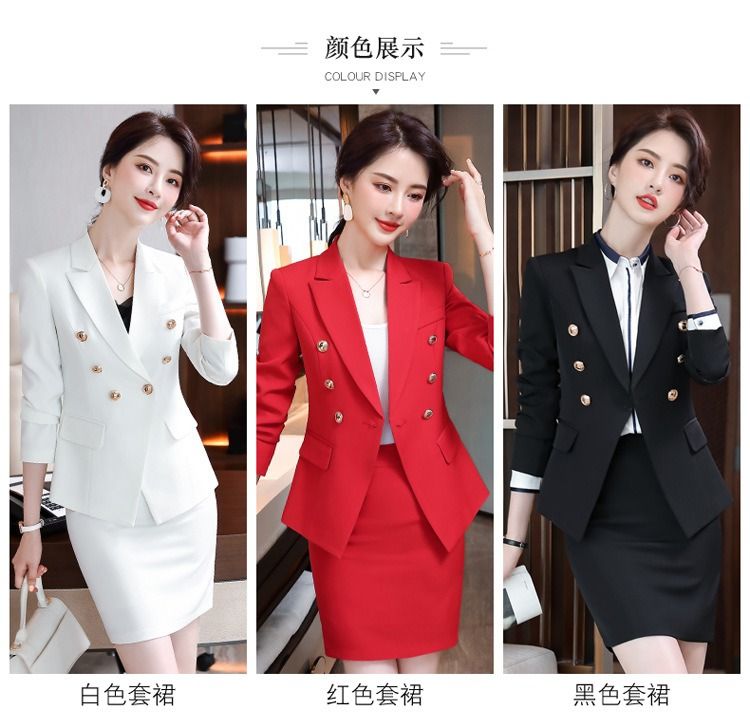 2024 High-end Professional White Suit Autumn/Winter Hotel Front Desk Manager Uniform Overalls Long Sleeve OL Suit Office Lady Suit White Collar Business Cloth Lady Formal Work Suit  Women Formal Dress