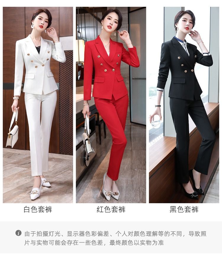 2024 High-end Professional White Suit Autumn/Winter Hotel Front Desk Manager Uniform Overalls Long Sleeve OL Suit Office Lady Suit White Collar Business Cloth Lady Formal Work Suit  Women Formal Dress