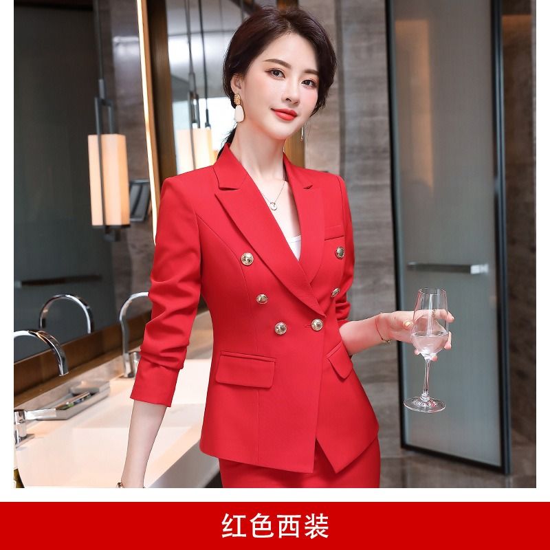 2024 High-end Professional White Suit Autumn/Winter Hotel Front Desk Manager Uniform Overalls Long Sleeve OL Suit Office Lady Suit White Collar Business Cloth Lady Formal Work Suit  Women Formal Dress