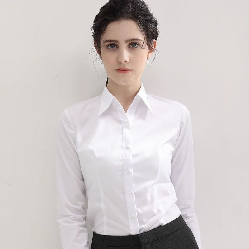Fashionable Women's Solid Color Shirt Long Sleeved Formal Top Office Women's Slim Fit V-neck Casual Shirt No Iron High-End Professional Formal Work Shirt