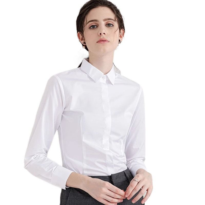 Fashionable Women's Solid Color Shirt Long Sleeved Formal Top Office Women's Slim Fit V-neck Casual Shirt No Iron High-End Professional Formal Work Shirt