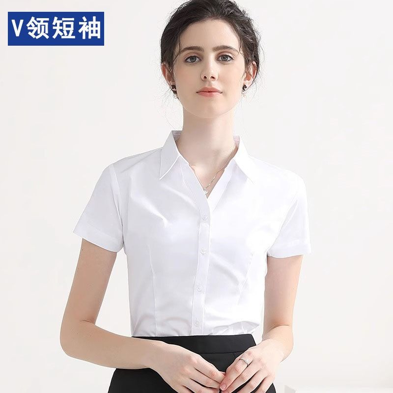 Fashionable Women's Solid Color Shirt Long Sleeved Formal Top Office Women's Slim Fit V-neck Casual Shirt No Iron High-End Professional Formal Work Shirt