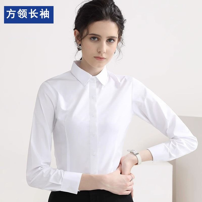 Fashionable Women's Solid Color Shirt Long Sleeved Formal Top Office Women's Slim Fit V-neck Casual Shirt No Iron High-End Professional Formal Work Shirt
