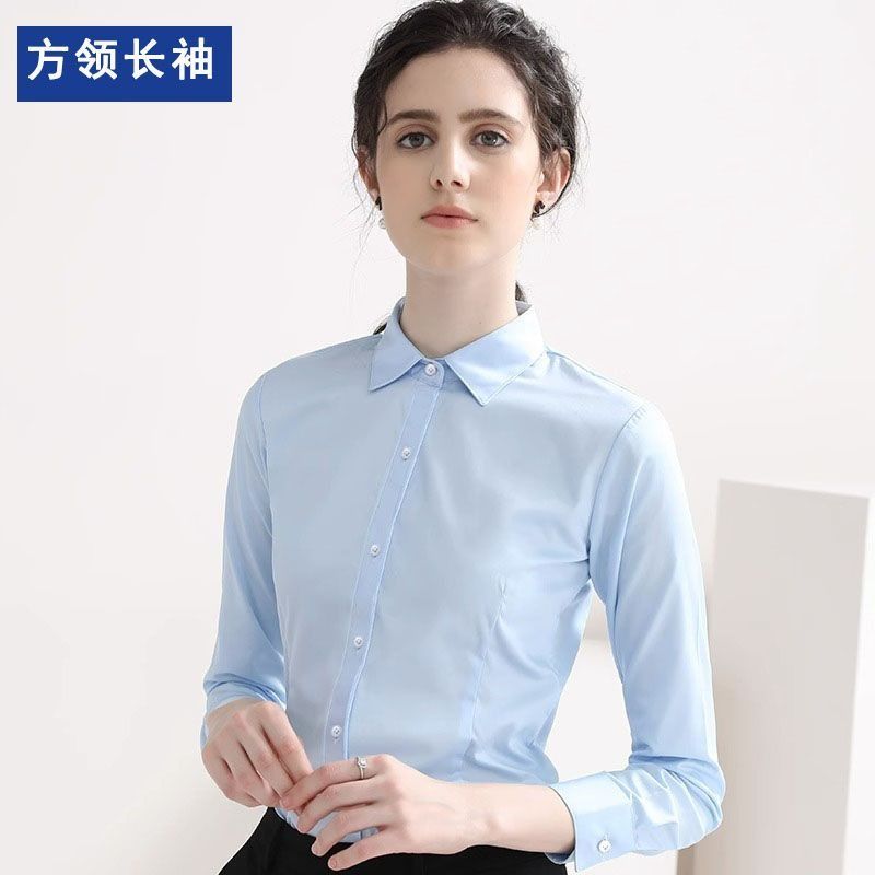 Fashionable Women's Solid Color Shirt Long Sleeved Formal Top Office Women's Slim Fit V-neck Casual Shirt No Iron High-End Professional Formal Work Shirt